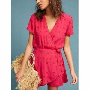Anthropologie Ett:Twa Pink Red Greenbrier Embroidered Romper